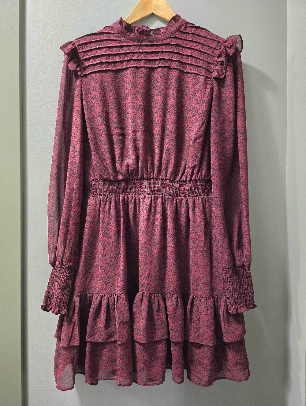 Dynamite Devyn Robe Fit & Flare Dress With  Smocking Long-Sleeve Dress Size M